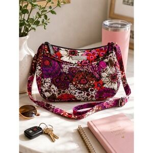 Vera Bradley Frannie Crossbody Bag Rosewood Floral Quilted Y2K Retired Purse